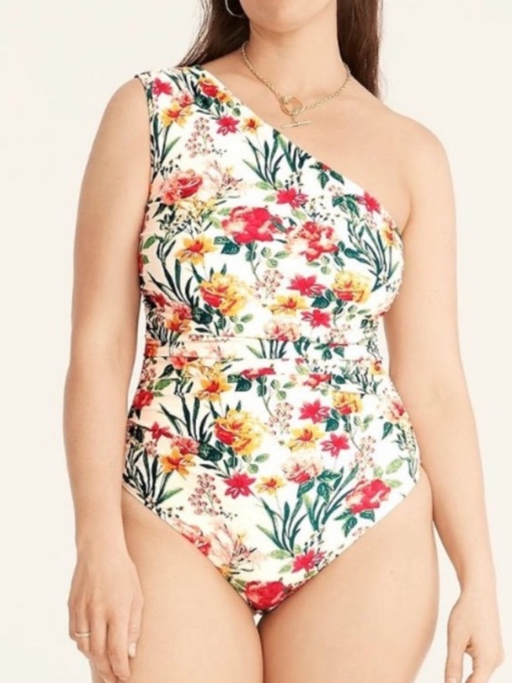 J. Crew Ruched one-shoulder one-piece swimsuit in vintage floral Size 8.